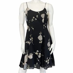 VINTAGE 90s Hampton Nites Black Cream Floral Slip Style Cocktail Swing Dress